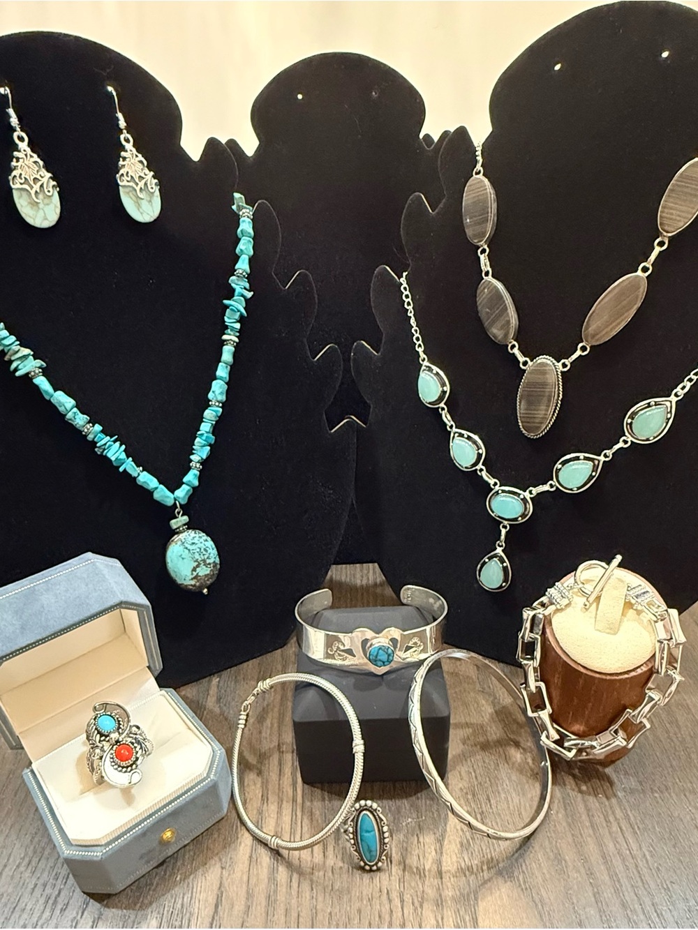 194.9g Estate 925 Sterling Silver Vintage Jewelry Turquoise Lot Scrap Or Wear